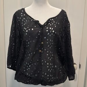 Ella Moss Gray Eyelet Cut-Out Blouse